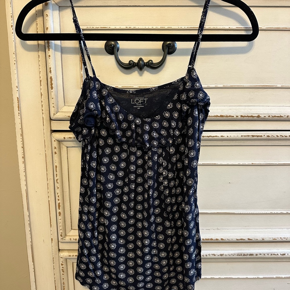 LOFT Navy and White Polka Dot Camisole